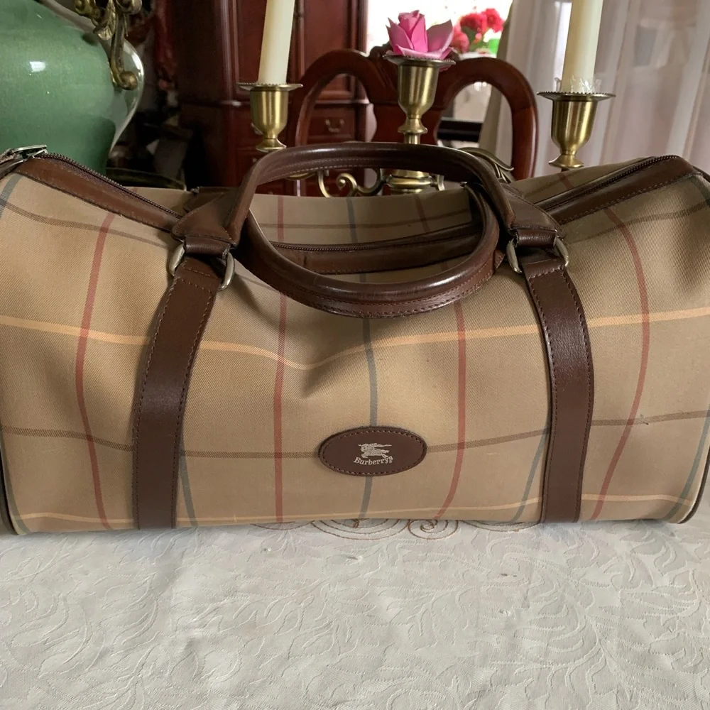 Burberry Boston Check Canvas Duffle Bag.